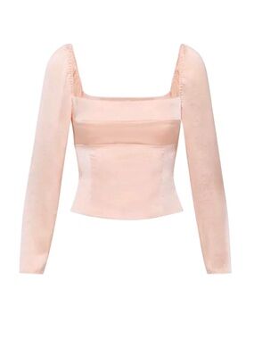 Aritzia Wilfred Coral Blush Cropped Long Sleeve Bustier Blouse Size XS
